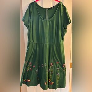 eShakti Green Embroidered Floral Dress Pockets 2X